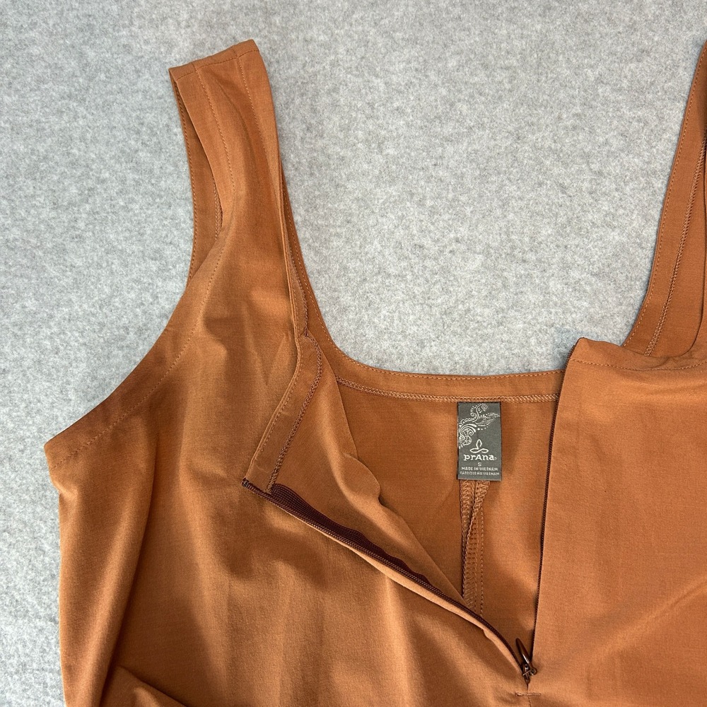 Prana Railay Tank Jumpsuit Rust Brown Clay Ruched Ankle Pockets Womens Small - Picture 3 of 16